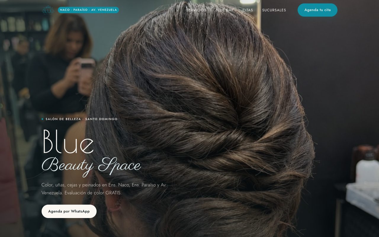 Página web de Blue Beauty Space, salón de belleza en Santo Domingo