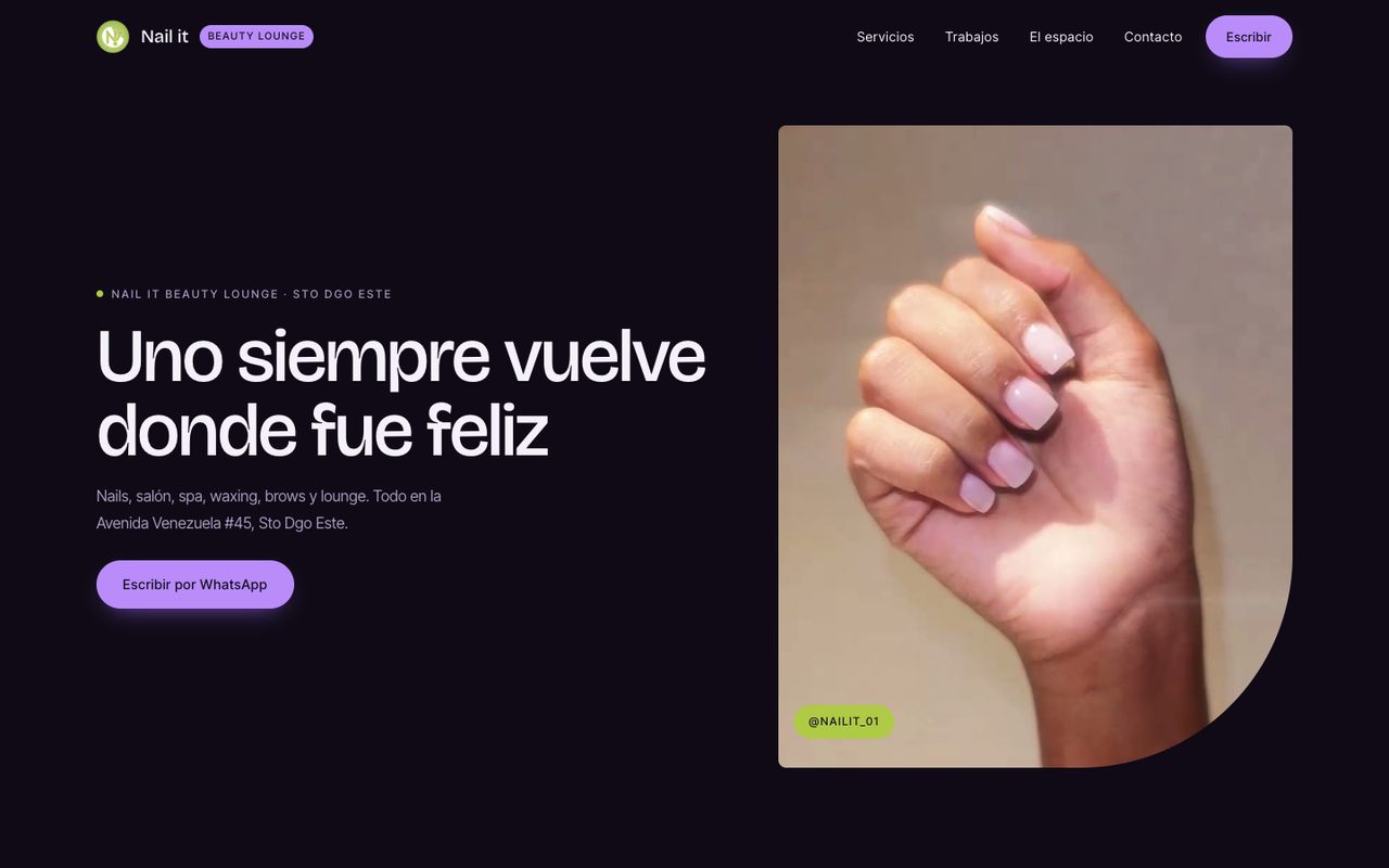 Página web de Nail it Beauty Lounge, nails y spa en Santo Domingo Este