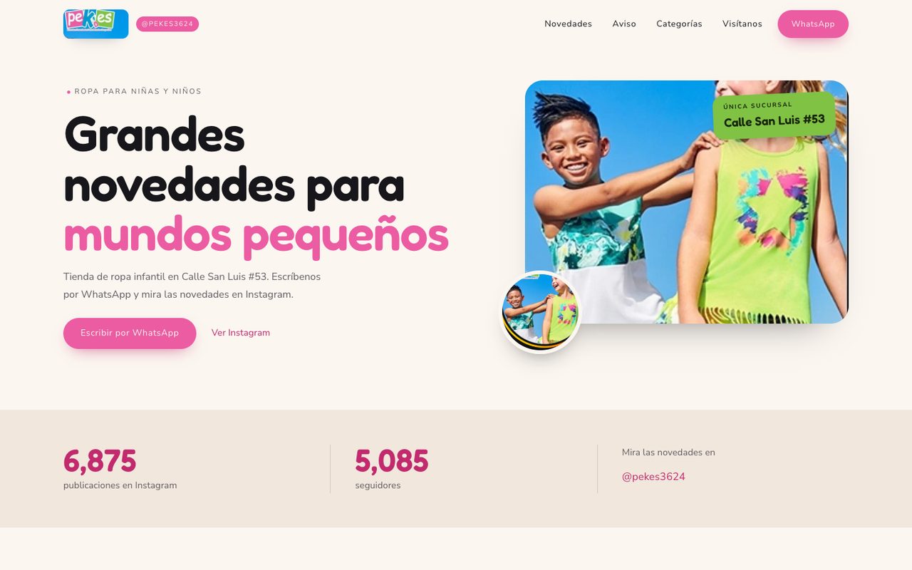 Página web de Pekes, ropa infantil en Santo Domingo