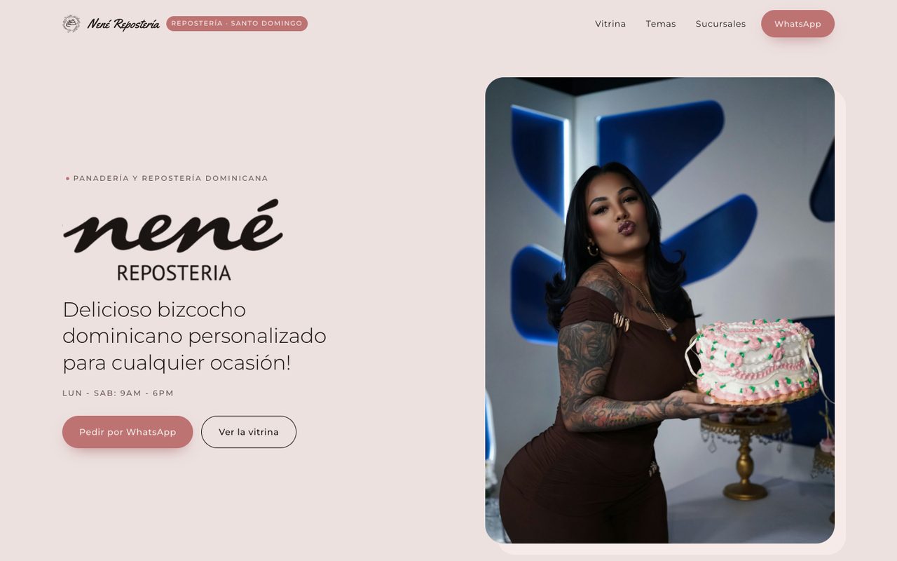 Página web de Nené Repostería, repostería dominicana, diseñada por unclick